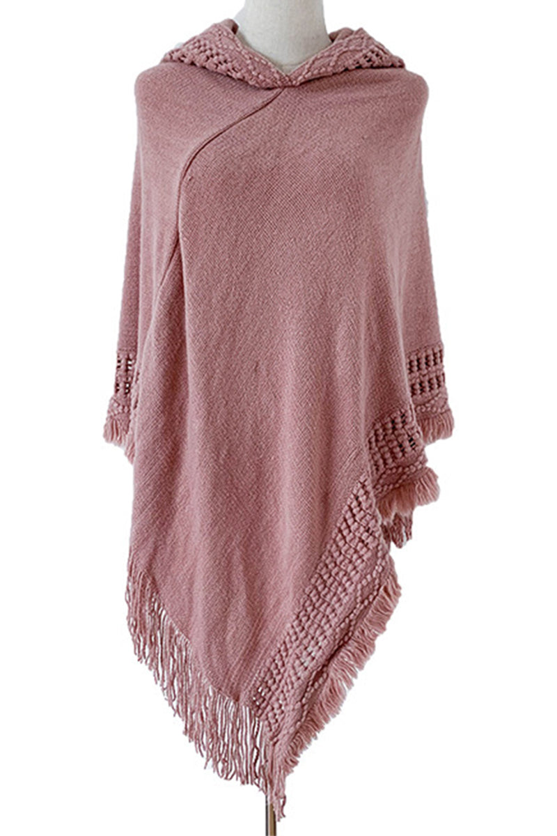 WOMEN SOFT PULLOVER PONCHO SWEATER CAPE WITH HOOD