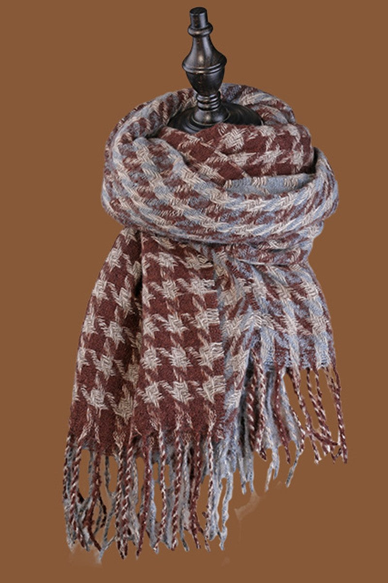 WOMEN PLAID PATTERN FRINGE HEM SCARF