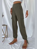 WOMEN DRAWSTRING ELASTIC HEM CASUAL LONG PANTS