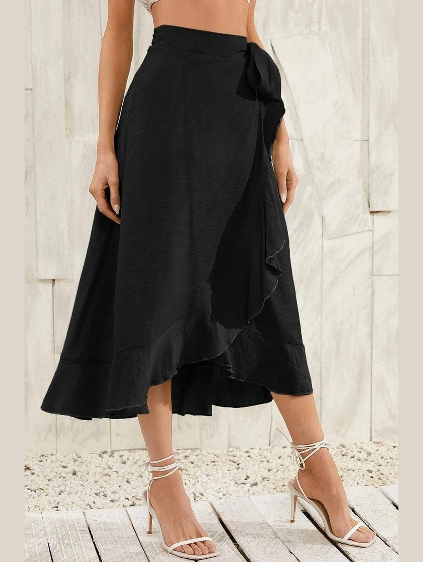 TRENDY WOMEN RUFFLED EDGING LACE UP SKIRT - Doublju