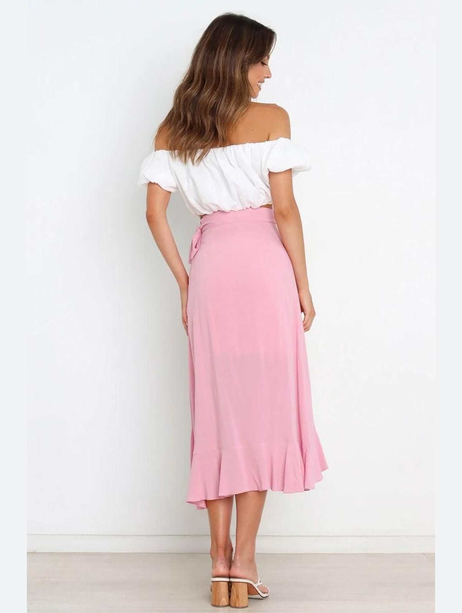 TRENDY WOMEN RUFFLED EDGING LACE UP SKIRT - Doublju
