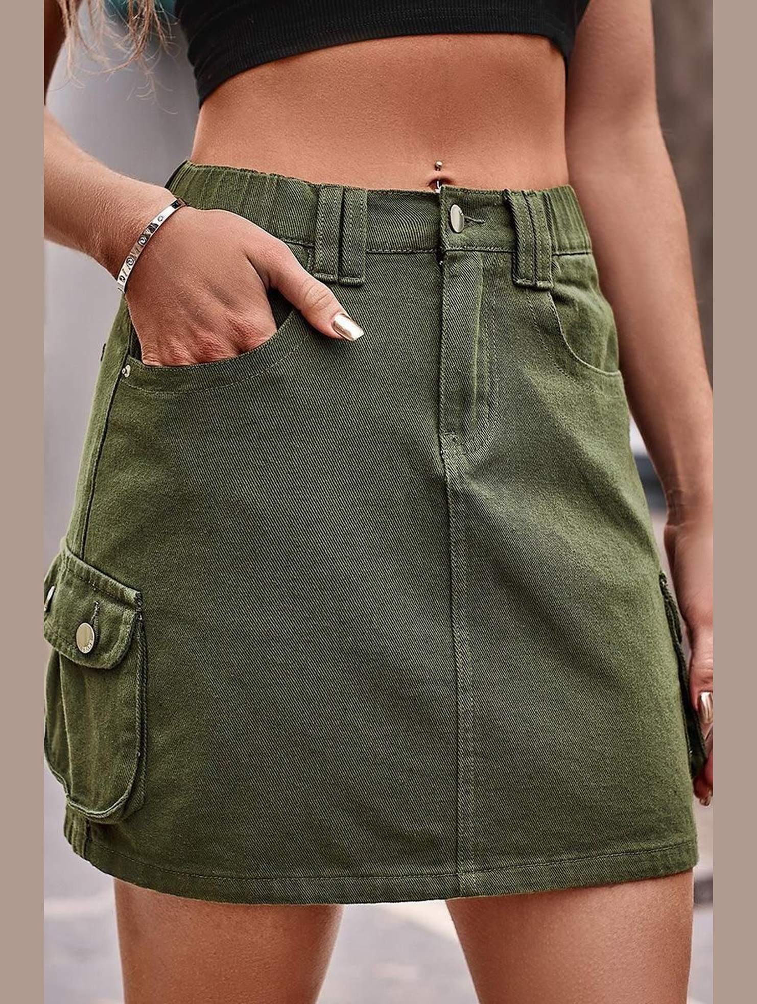 SIDE MINI POCKET ELASTIC WAIST CASUAL CARGO SKIRT – Lovenne