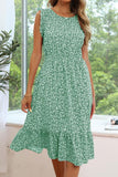 SLEEVELESS LACED ROUND NECK FLORAL PRINTED DRESS - Doublju