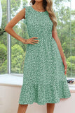 SLEEVELESS LACED ROUND NECK FLORAL PRINTED DRESS - Doublju