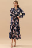 FLORAL PATTERN LONG SLEEVE CASUAL DRESS - Doublju