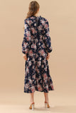 FLORAL PATTERN LONG SLEEVE CASUAL DRESS - Doublju