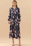 FLORAL PATTERN LONG SLEEVE CASUAL DRESS - Doublju