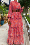 WOMEN SHIRRED HIGH NECK BOHEMIAN TIERED DRESS