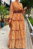 WOMEN SHIRRED HIGH NECK BOHEMIAN TIERED DRESS