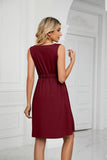 SLEEVELESS BUTTON POCKET SLIM WAIST DRESS - Doublju