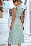 RUFFLED SHORT SLEEVE V NECK TIED WAIST WOMEN DRESS - Doublju