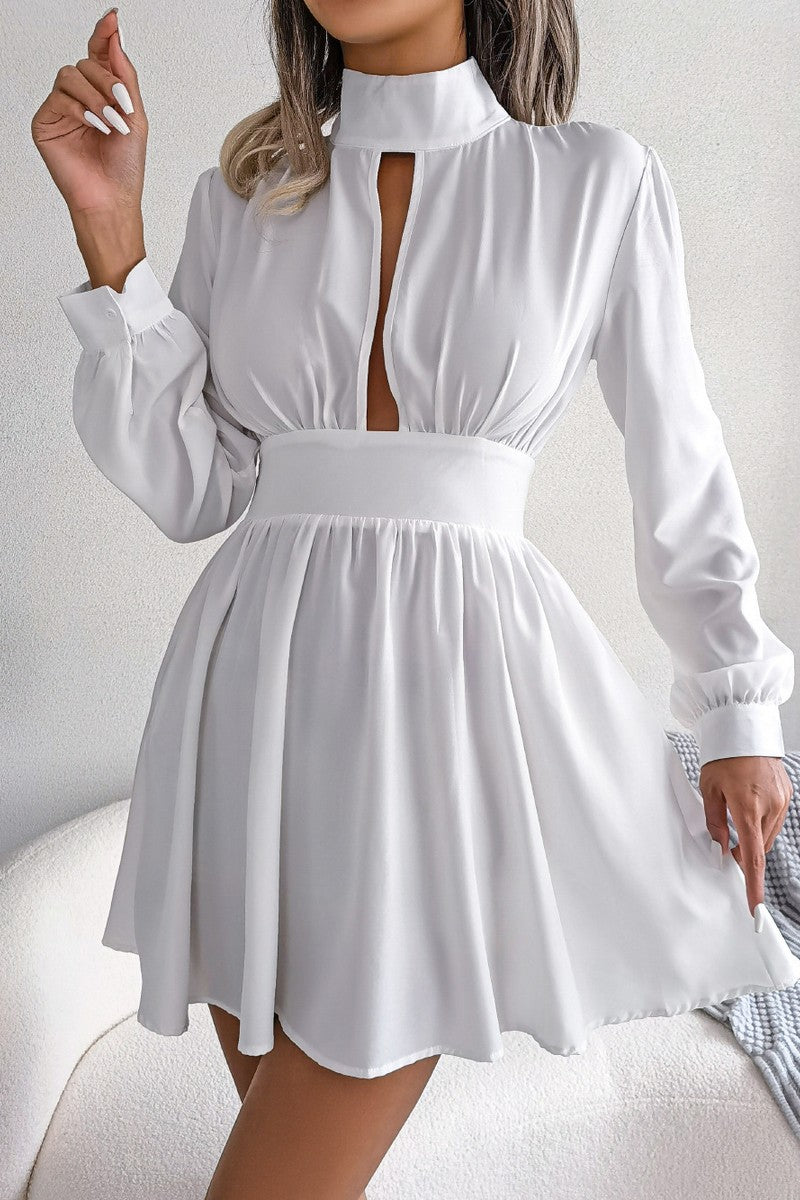 WOMEN FRONT CUT OUT DETAILED HIGH NECK DRESS