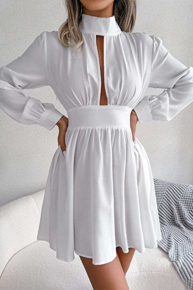WOMEN FRONT CUT OUT DETAILED HIGH NECK DRESS