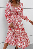 WOMEN LACE TRIM SQUARE NECK PATTERNED LONG DRESS