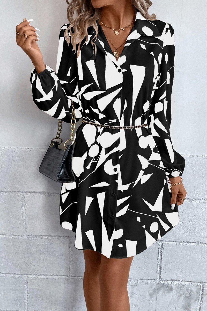 WOMEN LOOSE FIT PATTERNED COLLAR SHIRTS DRESS