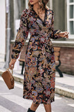WOMEN LACE TRIM V NECK LONG SLEEVE BOHO DRESS