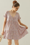 V NECK BUTTON DOWN WITH RUFFLE SLEEVE DRESS - Doublju