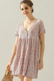 V NECK BUTTON DOWN WITH RUFFLE SLEEVE DRESS - Doublju