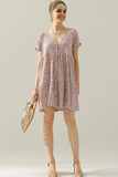 V NECK BUTTON DOWN WITH RUFFLE SLEEVE DRESS - Doublju