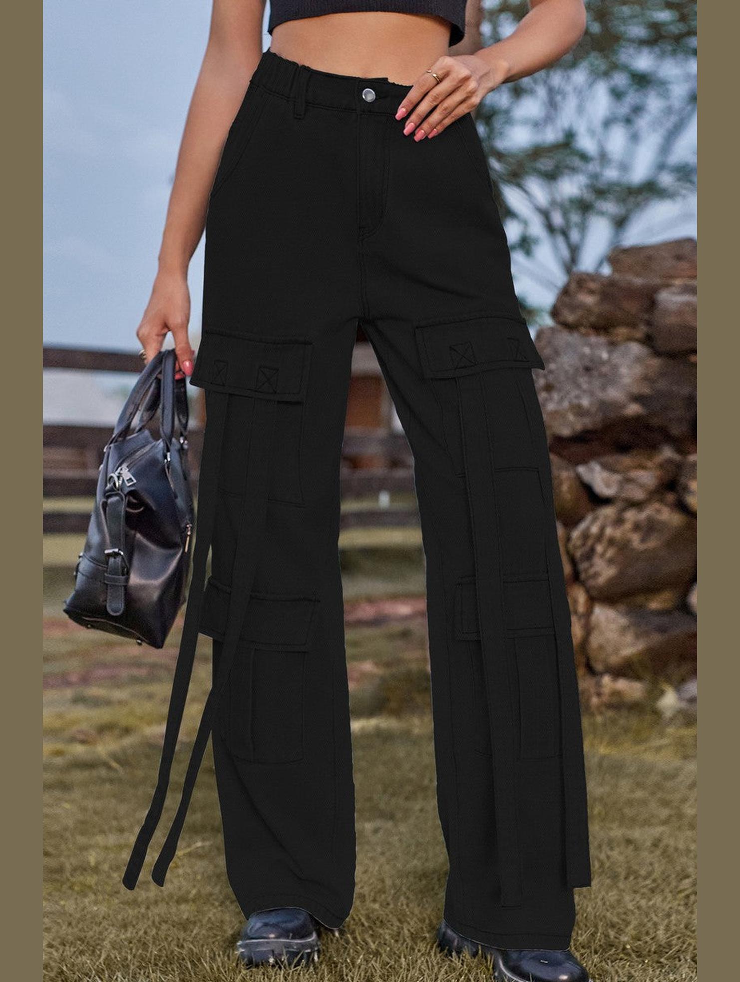 WOMEN ELASTIC WAIST DENIM CARGO PANTS JEANS