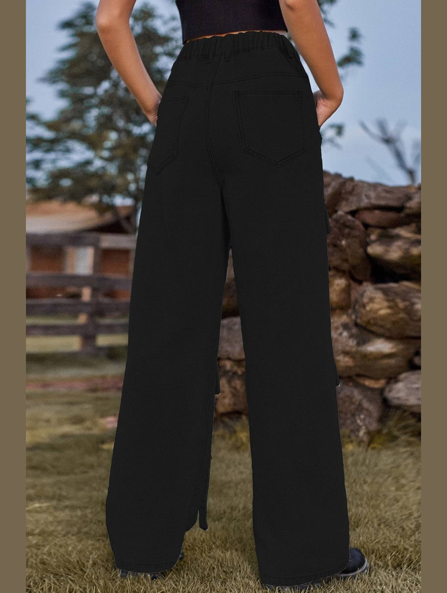 WOMEN ELASTIC WAIST DENIM CARGO PANTS JEANS