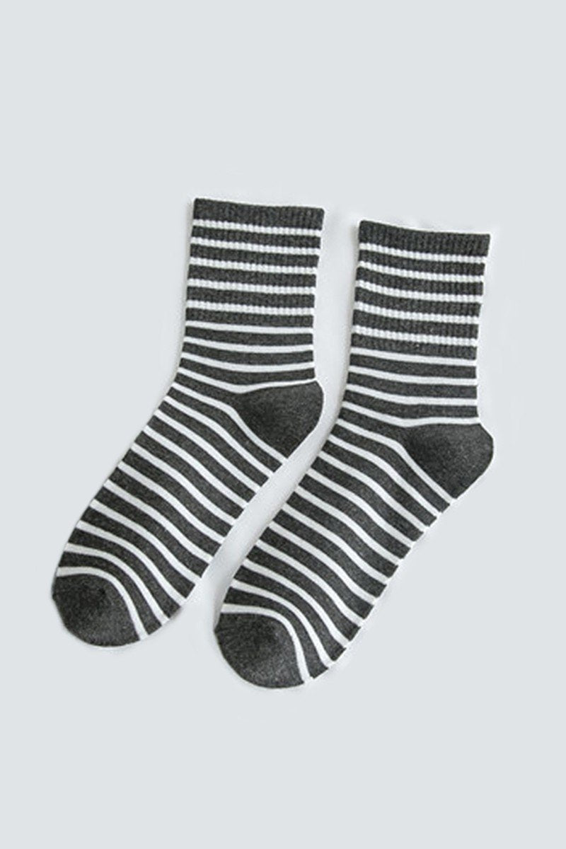 STRIPE PATTERN COZY COTTON ANKLE CREW SOCKS