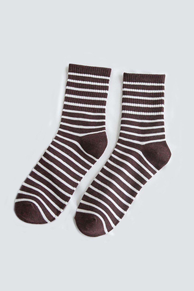 STRIPE PATTERN COZY COTTON ANKLE CREW SOCKS