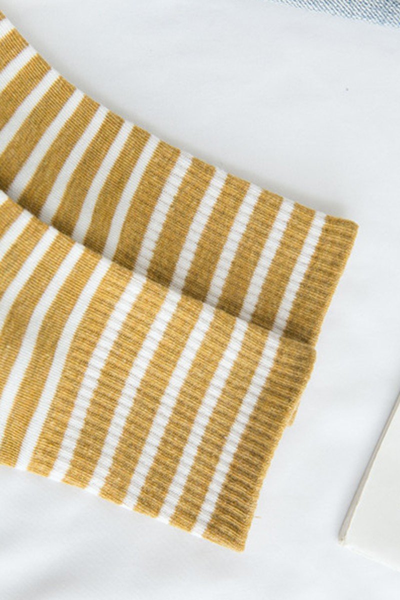 STRIPE PATTERN COZY COTTON ANKLE CREW SOCKS