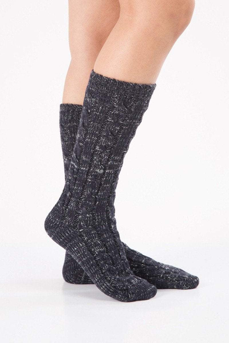 WOMEN’S CABLE KNITTED DISTRESSED HEATHER KNEE HIGH SOCKS