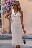 COLLARED DRESS STYLE KNIT COVER UP - Doublju