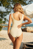 SIMPLE U NECK SHRRING ONE PIECE SWIMSUIT - Doublju