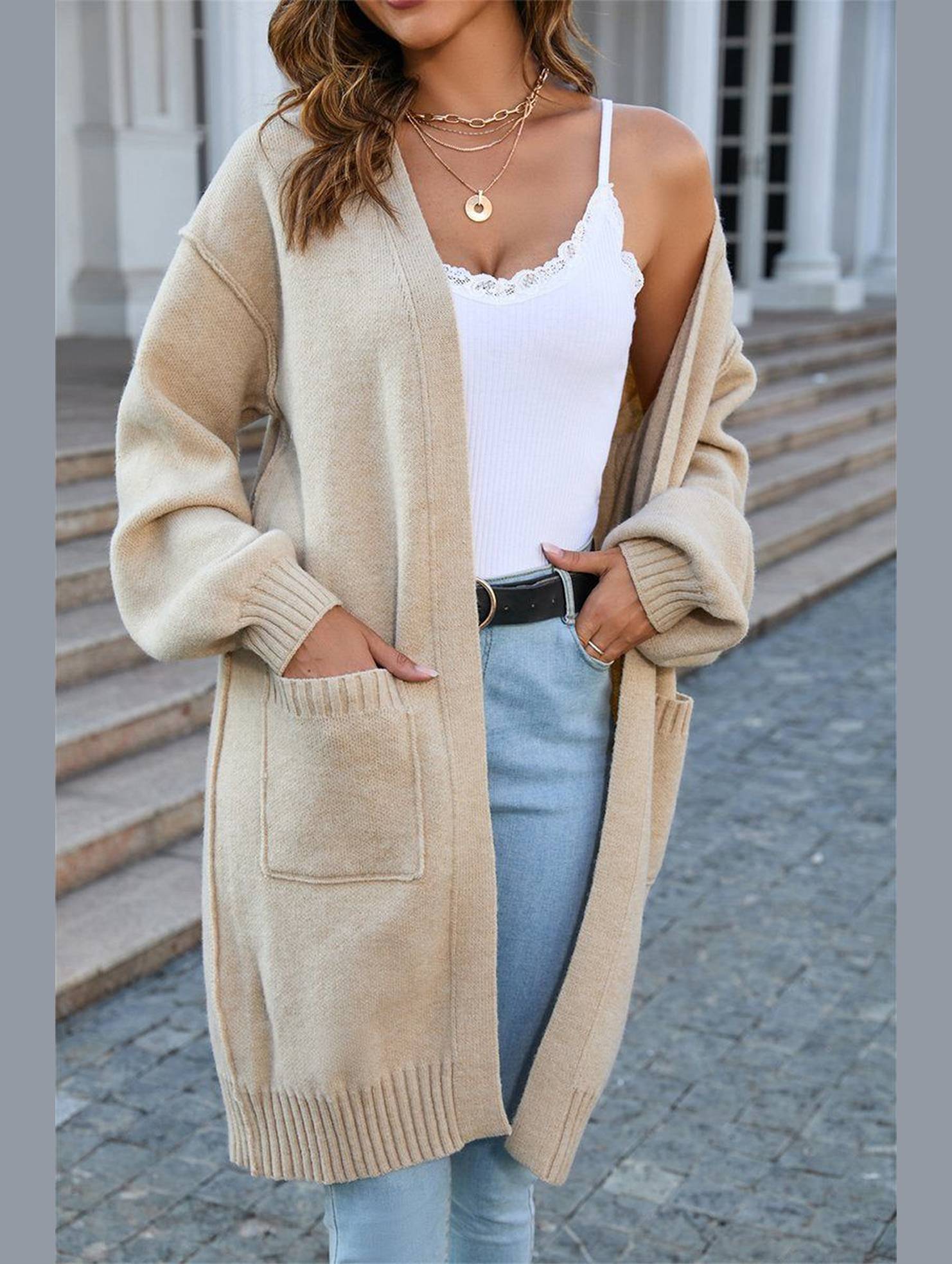 Women’s Ribbed Open Front Cardigan with Pockets | Casual Knitwear