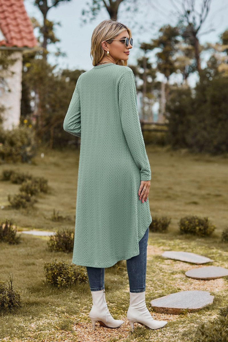 WOMEN TWIST CABLE STITCHED LONG LENGTH CARDIGAN