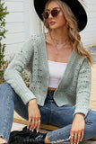 WOMEN EYELET KNITTED OPEN FRONT SHORT CARDIGAN