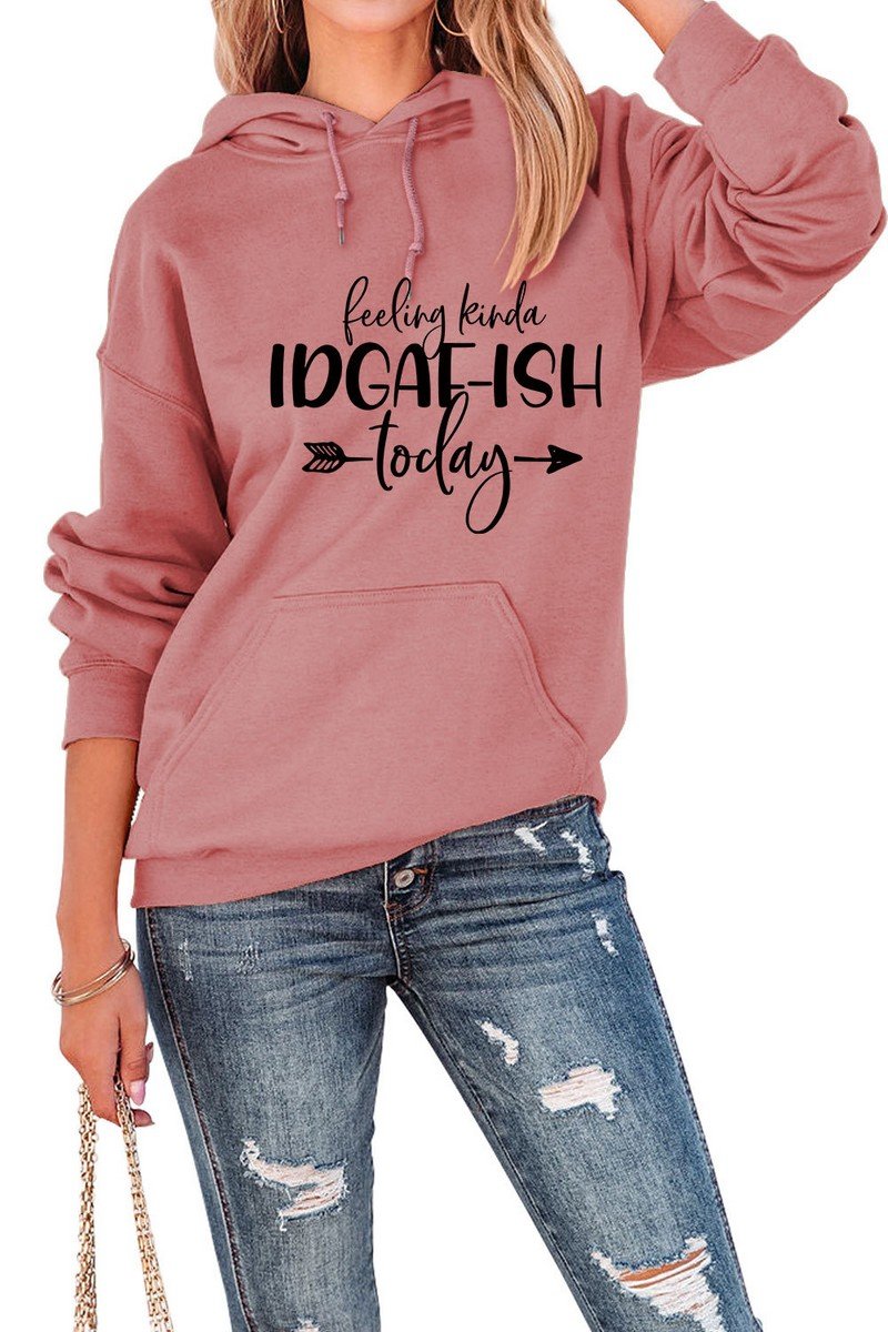 WOMEN LETTER PRINTING DRAWSTRING HOODED T SHIRT