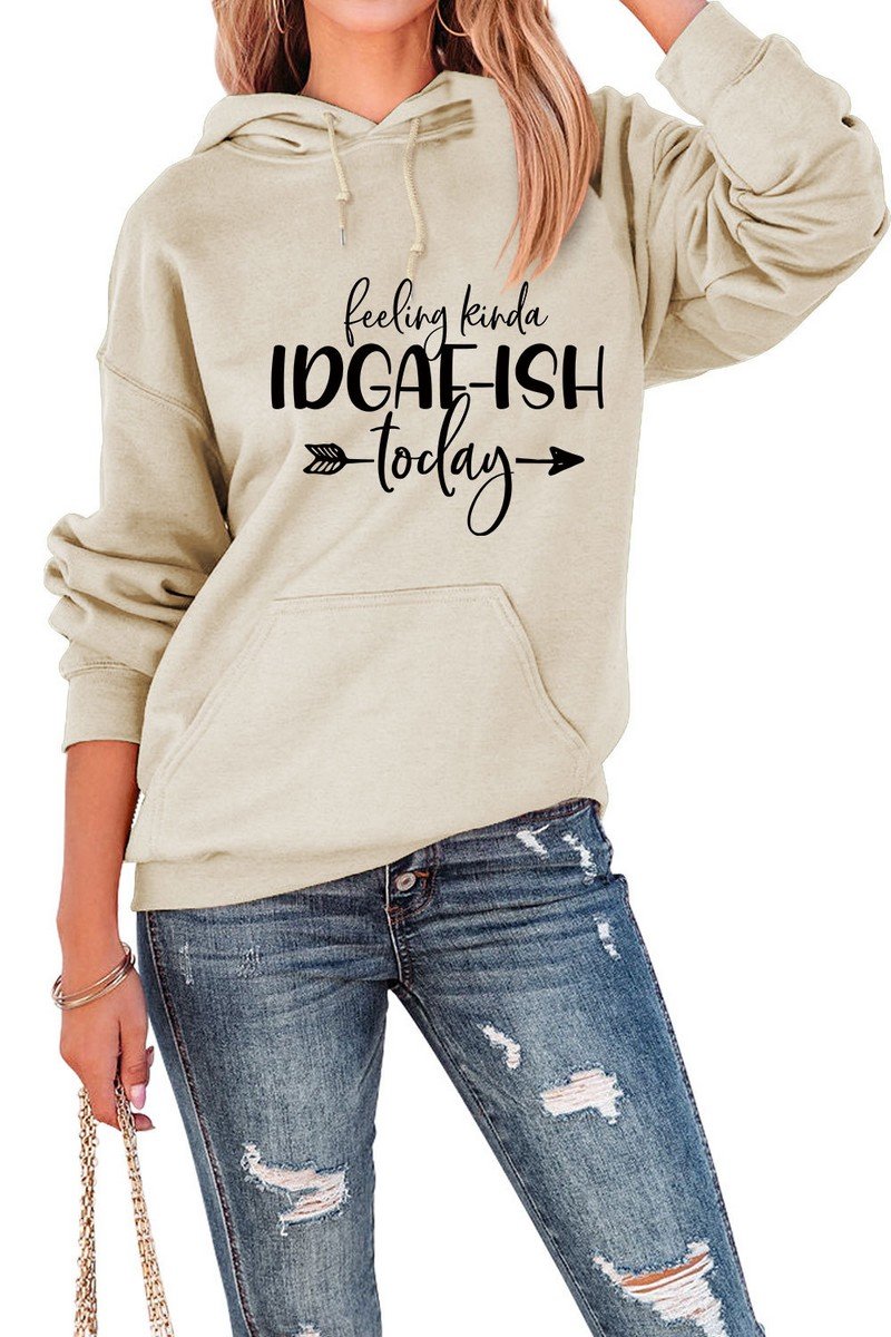WOMEN LETTER PRINTING DRAWSTRING HOODED T SHIRT