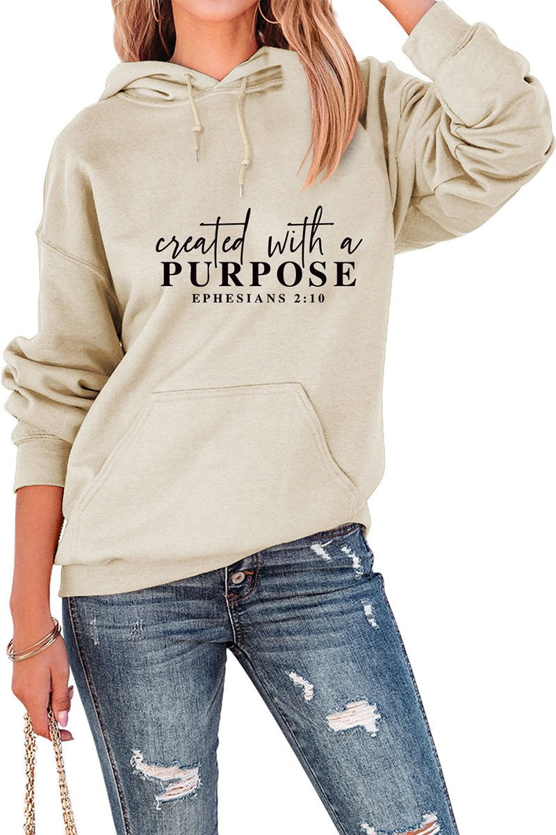 WOMEN LETTERING PRINT HOODED PULLOVER SWEATSHIRTS