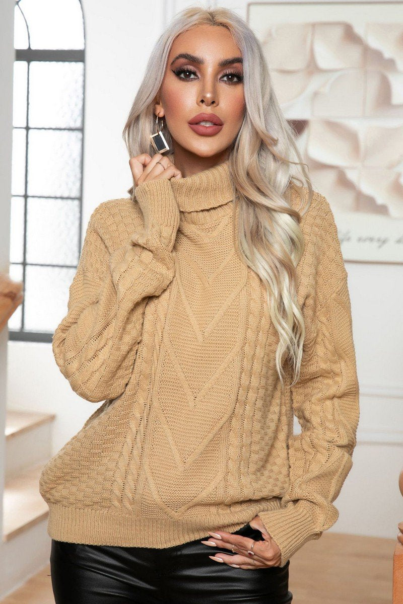 WOMEN TWIST HIGH NECK LOOSE KNIT SWEATER