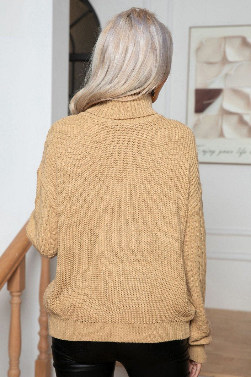 WOMEN TWIST HIGH NECK LOOSE KNIT SWEATER