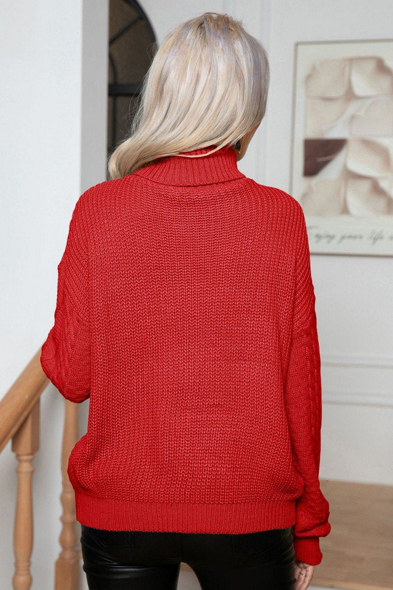 WOMEN TWIST HIGH NECK LOOSE KNIT SWEATER