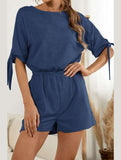 SLEEVE SLIT SOLID COLOR LACE CASUAL JUMPSUIT - Doublju