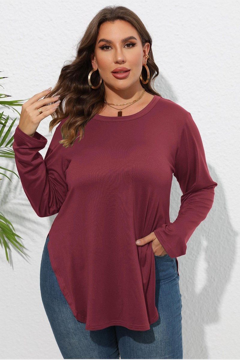 WOMEN PLUS SIZE SIDE SLIT LONG SLEEVE T SHIRT