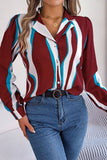 WOMEN STRIPE PATTERNED BUTTON DOWN OFFICE BLOUSE