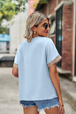 GOLD LACE POINT V NECK CHIFFON BLOUSE - Doublju