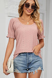 PUNCHING LACE LOUND NECK PRINCESS SLEEVES TOP - Doublju