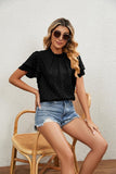 RUFFLED ROUND NECK JACQUARD WEAVE CHIFFON BLOUSE - Doublju
