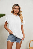 RUFFLED ROUND NECK JACQUARD WEAVE CHIFFON BLOUSE - Doublju