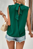 HIGH NECK BACK TIED NECK SLEEVELESS SUMMER BLOUSE - Doublju