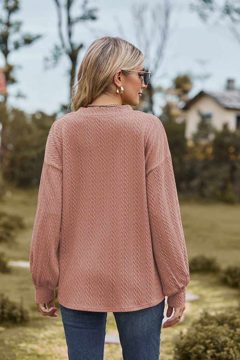 WOMEN V NECK LOOSE FIT LONG SLEEVE T SHIRT