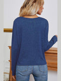 Long Sleeve Key Hole Neck Twisted Hem Casual Top - Doublju